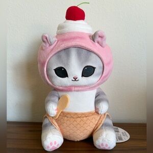 NEW 11 Inch Mofusand Strawberry Ice Cream Meow Costume Plushie Round1 NWT